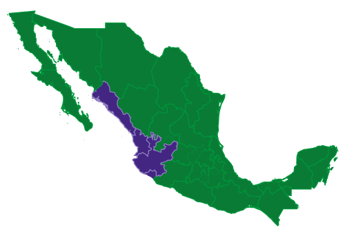 Mapa de México mostrando la presencia de Embotelladora AGA en 6 estados en occidente